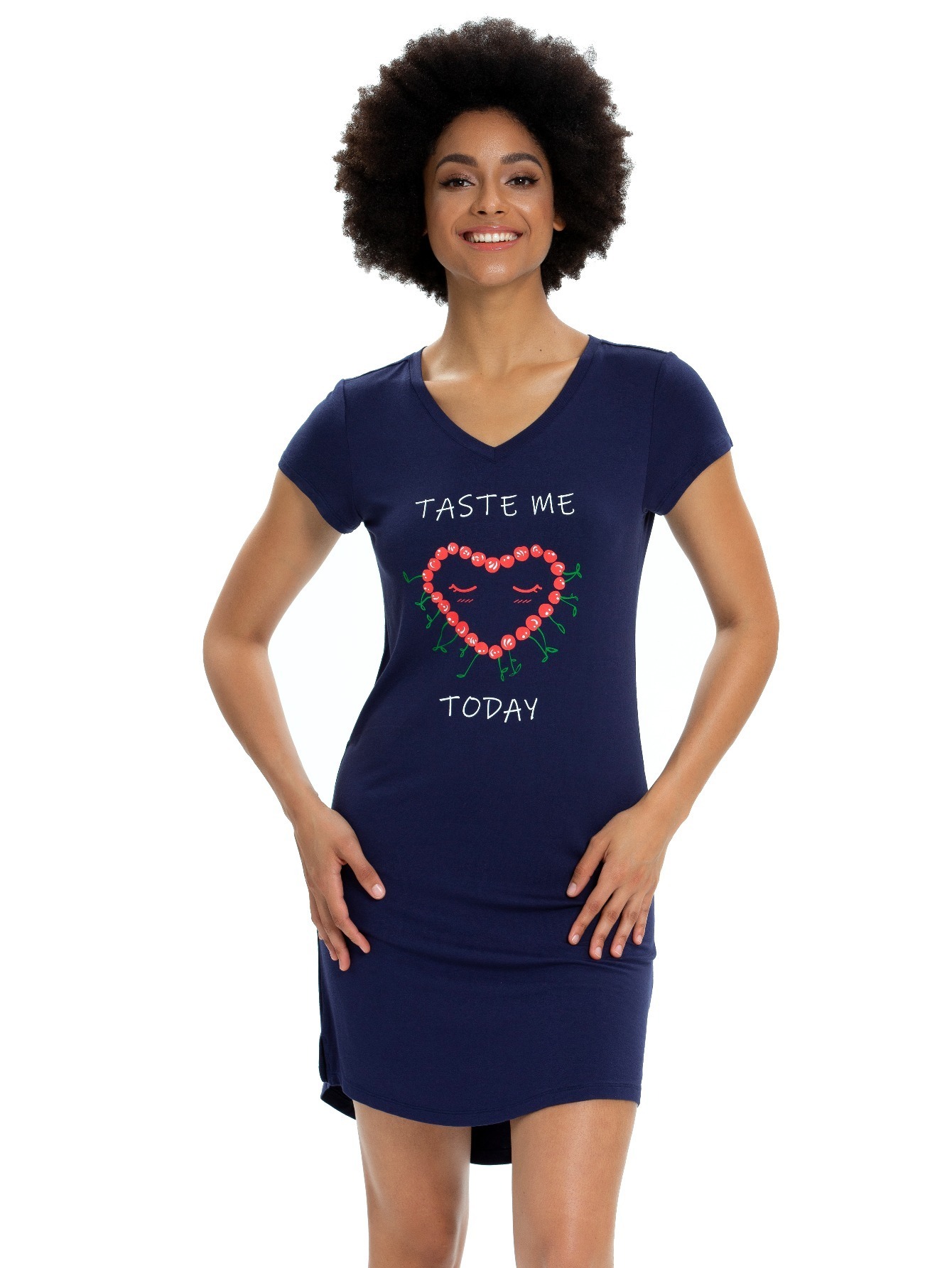 Fruit Print Sleep Shirt with V Neck and Short Sleeve