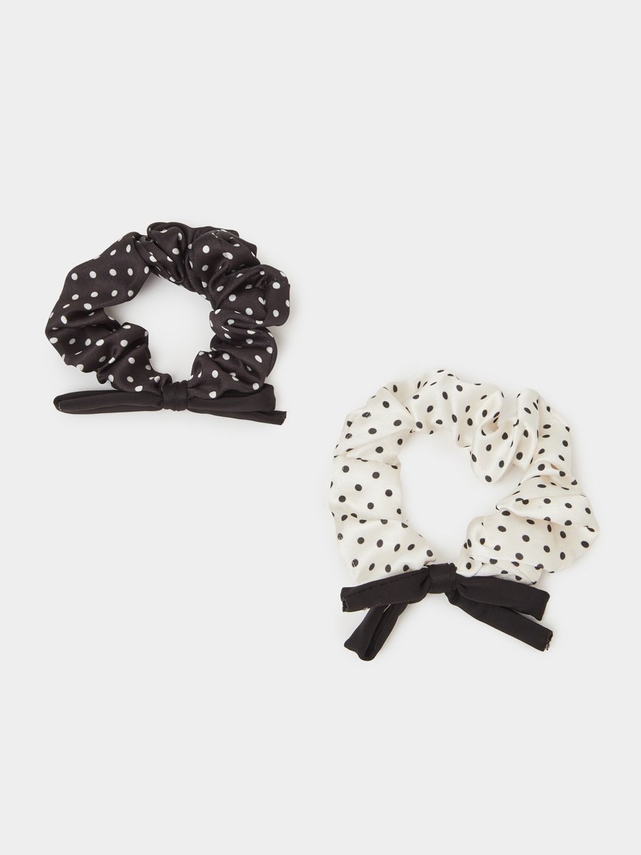 Pack of 2 - Multi-Color Polka Dot Scrunchie with Bow Detail