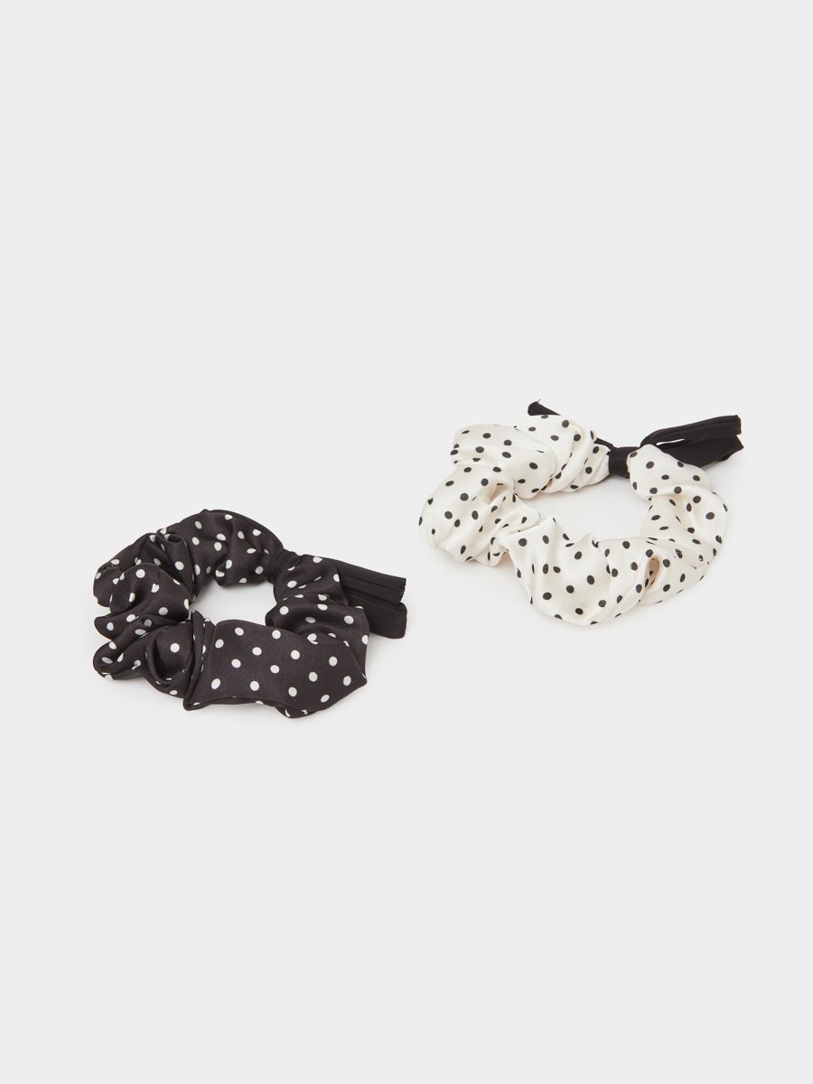 Pack of 2 - Multi-Color Polka Dot Scrunchie with Bow Detail