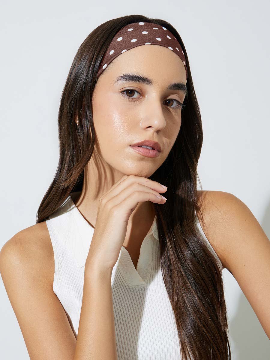 Brown and Taupe Polka Dot Print Headband
