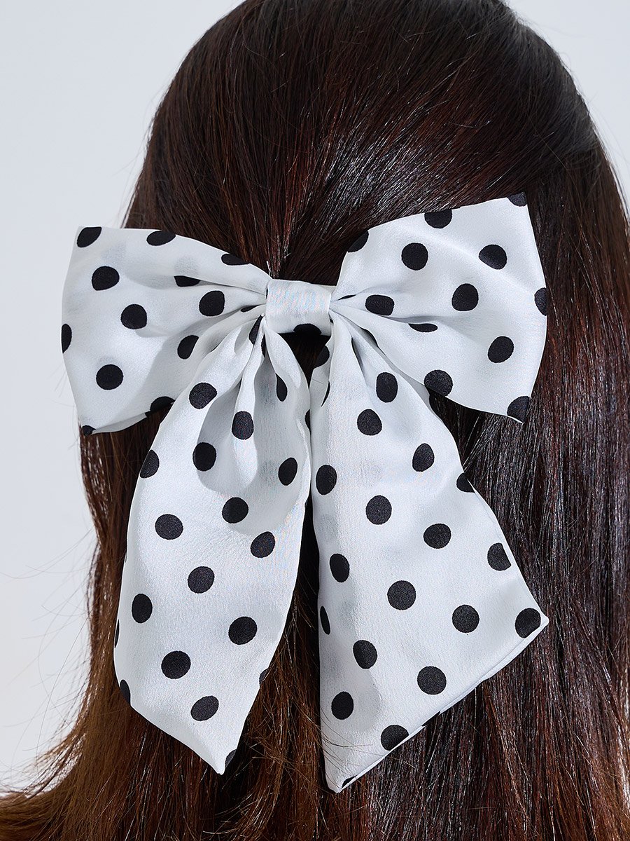White Polka Dot Bow Hair Clip