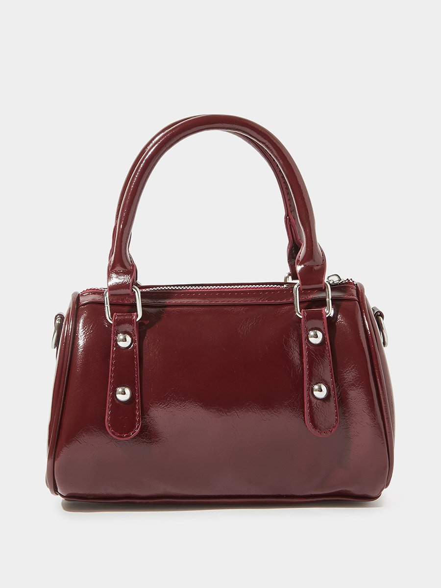 Burgundy Patent Studded Hand Bag