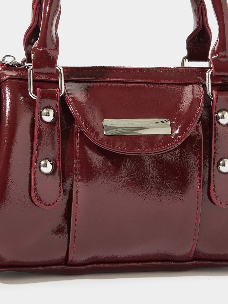Burgundy Patent Studded Hand Bag