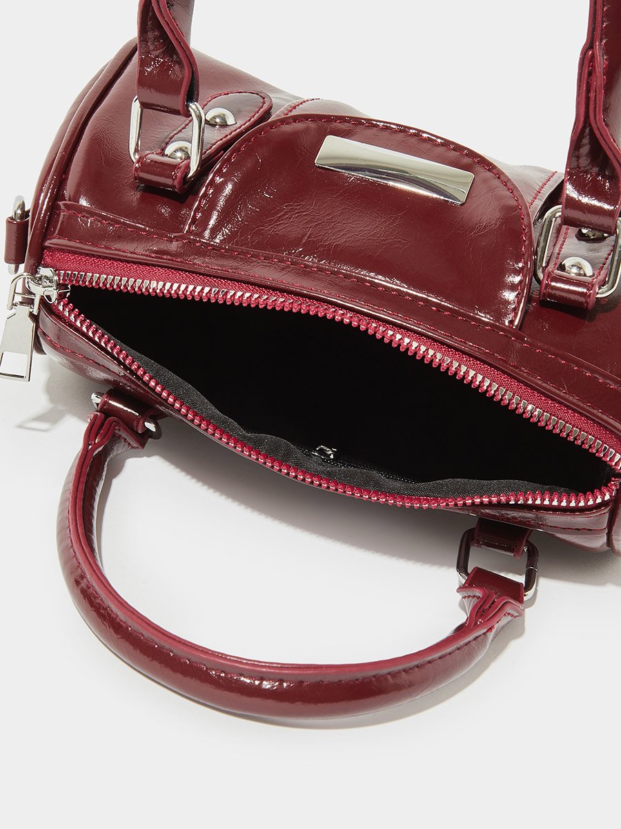 Burgundy Patent Studded Hand Bag