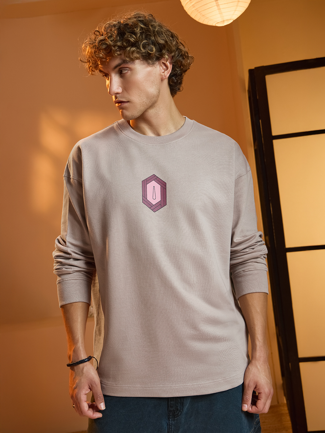 Men Demon Slayer Giyu Tomioka Graphic Oversized Fit Long Sleeve T-Shirt
