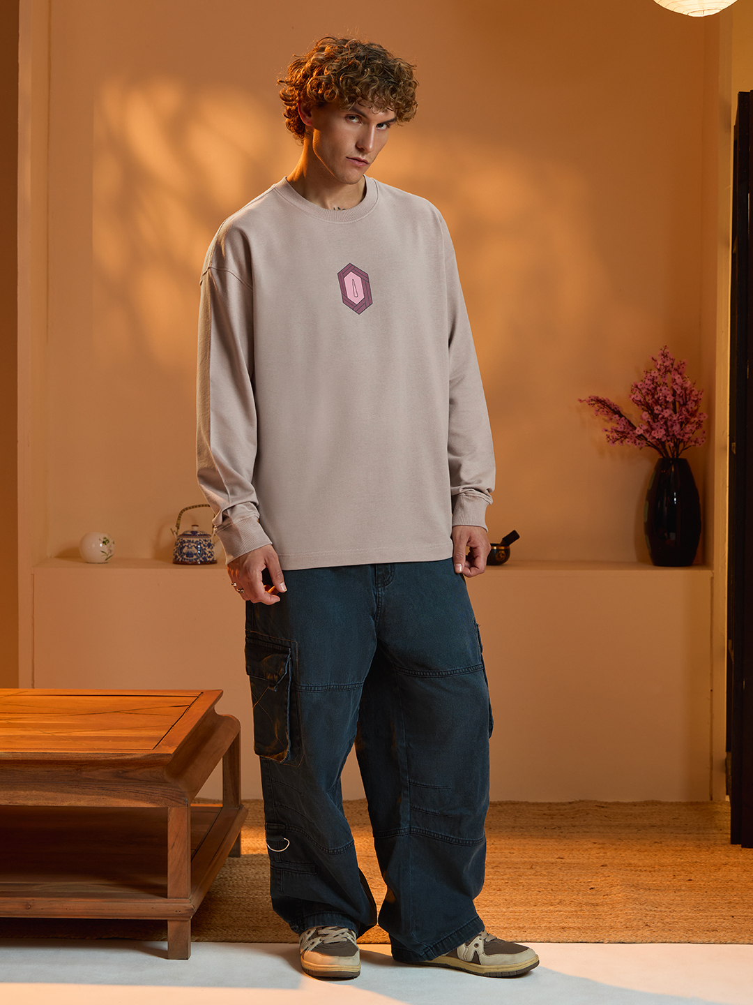Men Demon Slayer Giyu Tomioka Graphic Oversized Fit Long Sleeve T-Shirt