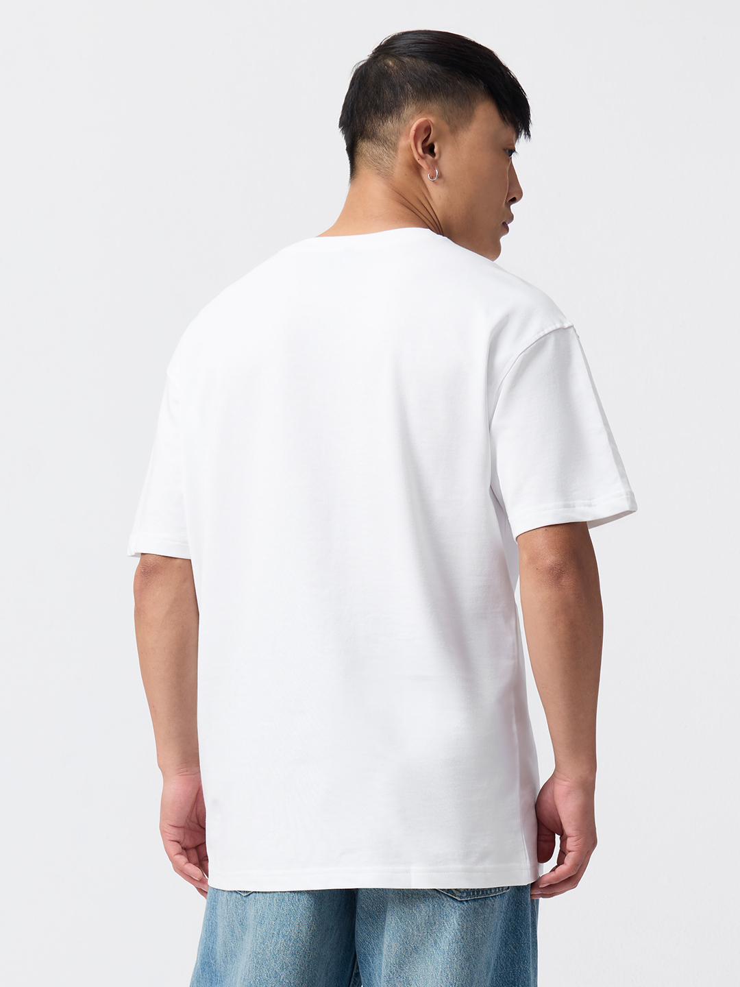 Men White Embroidered Elephant Crew Neck Oversized Fit T-Shirt