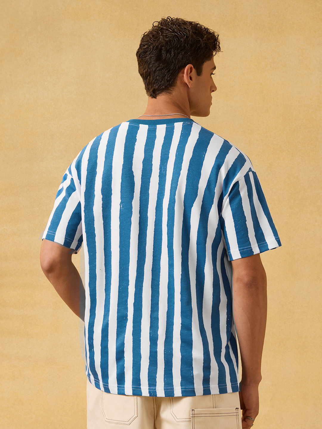 Men Striped Cotton T-Shirt with Squeeze The Day Lemon Print