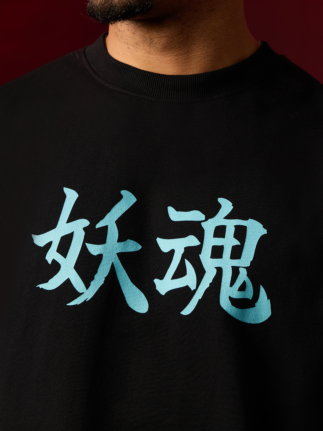 Men Black Oversized Graphic Long Sleeve T-Shirt