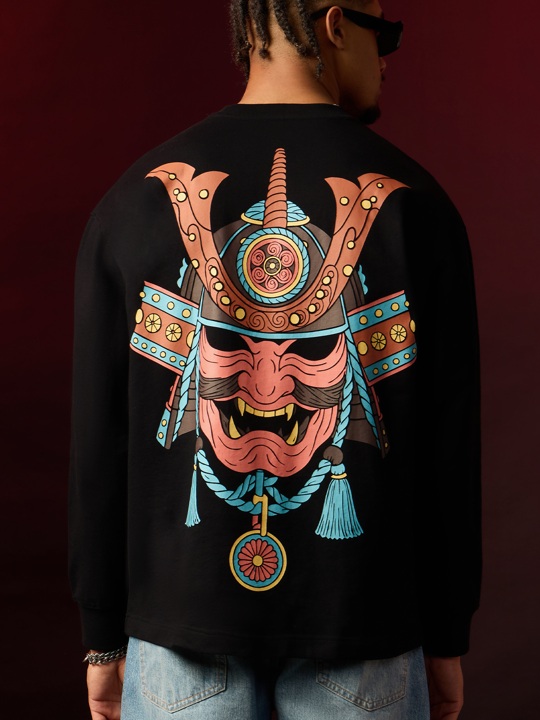 Men Black Oversized Graphic Long Sleeve T-Shirt
