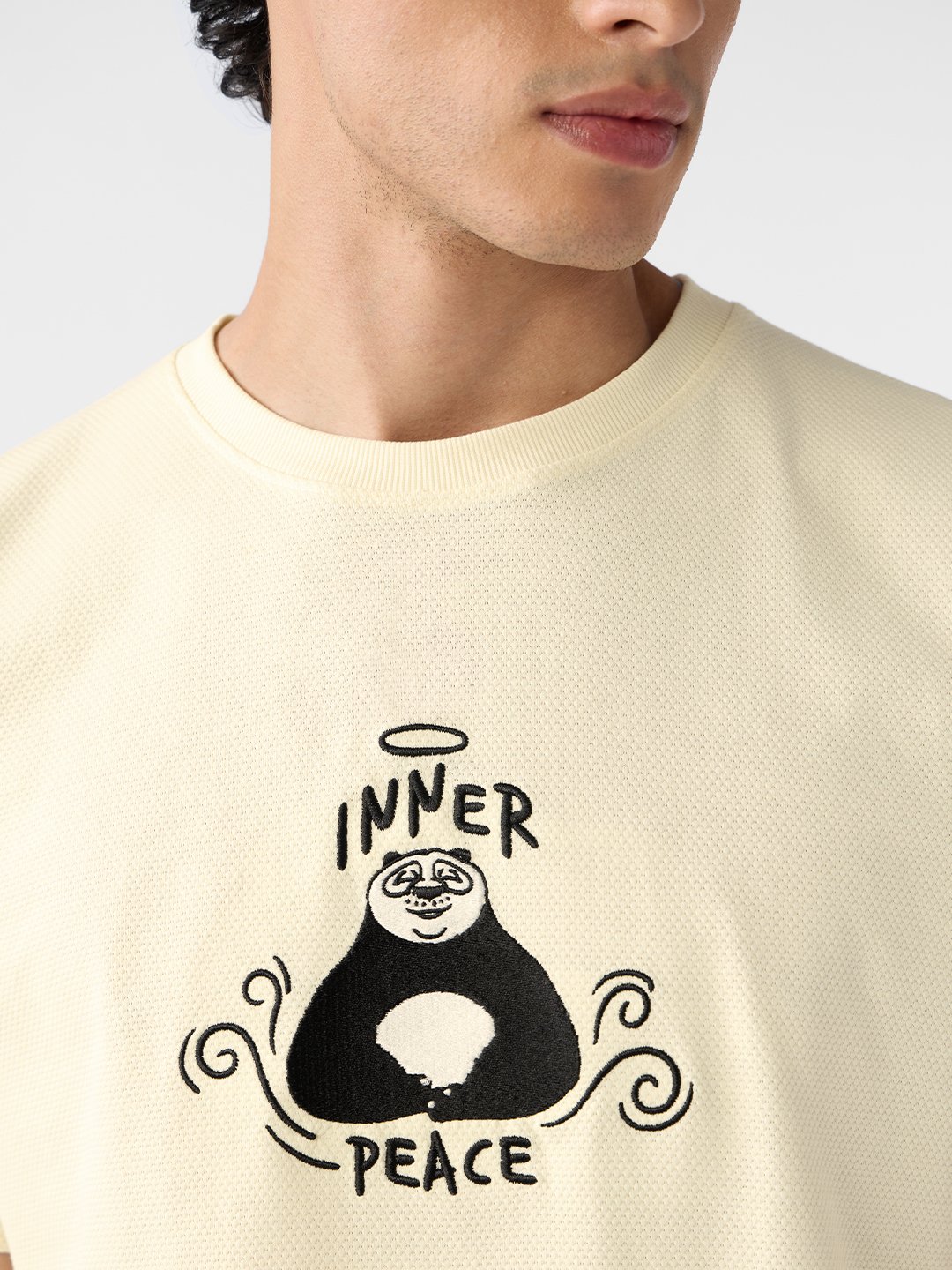 Men Off-White Graphic Round Neck T-Shirt - Inner Peace Panda
