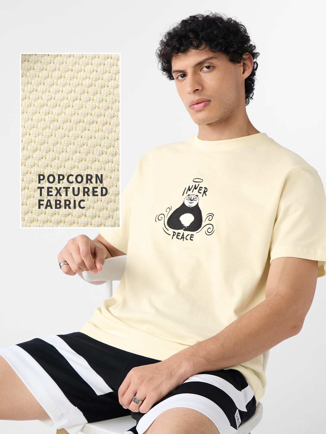 Men Off-White Graphic Round Neck T-Shirt - Inner Peace Panda