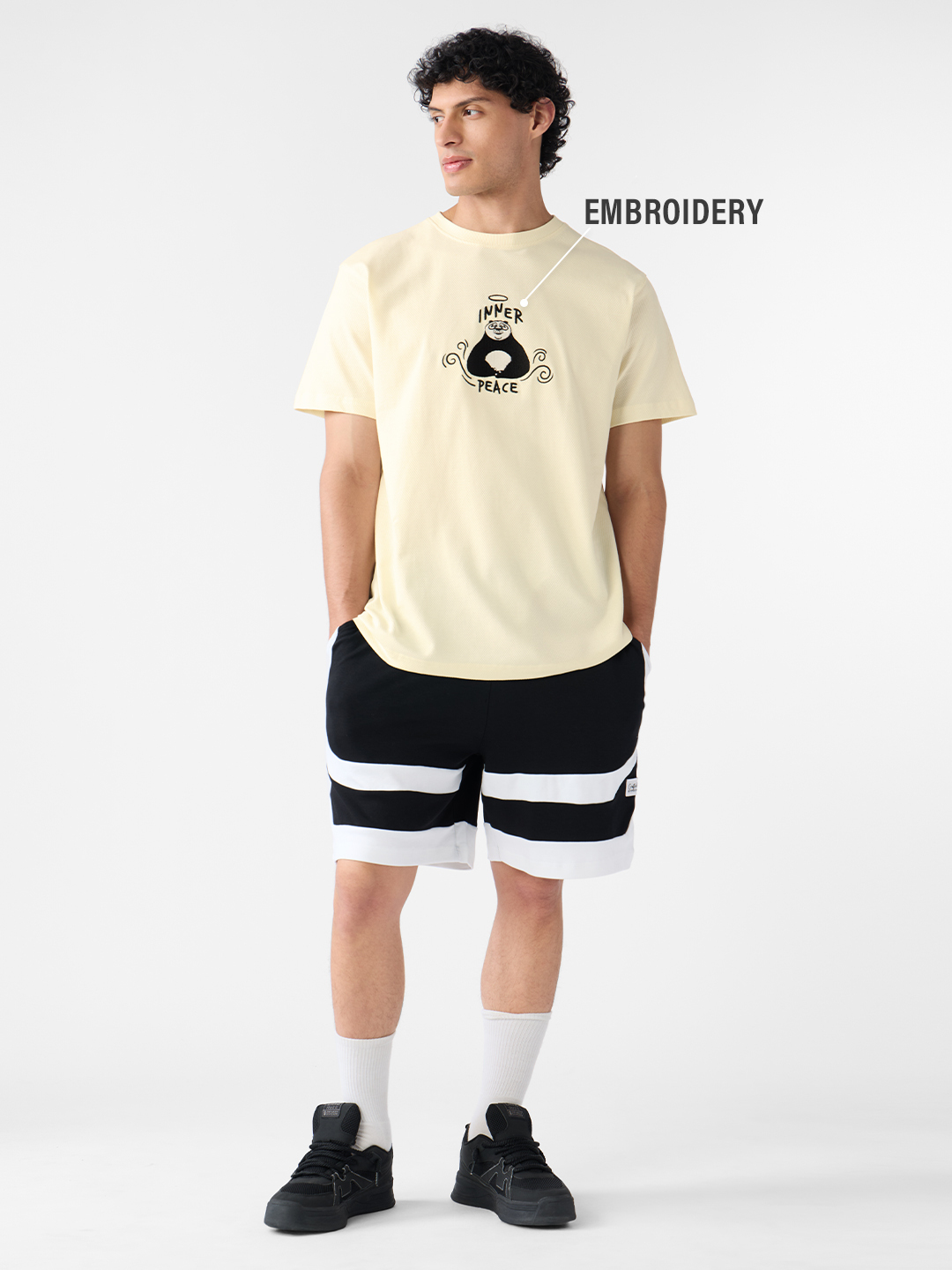 Men Off-White Graphic Round Neck T-Shirt - Inner Peace Panda