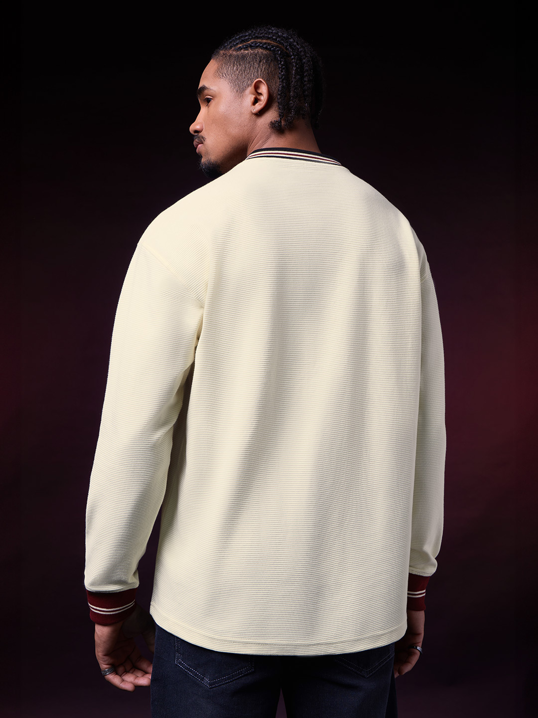 Men Naruto Hokage Embroidered V-Neck Oversized Fit Long Sleeve T-Shirt