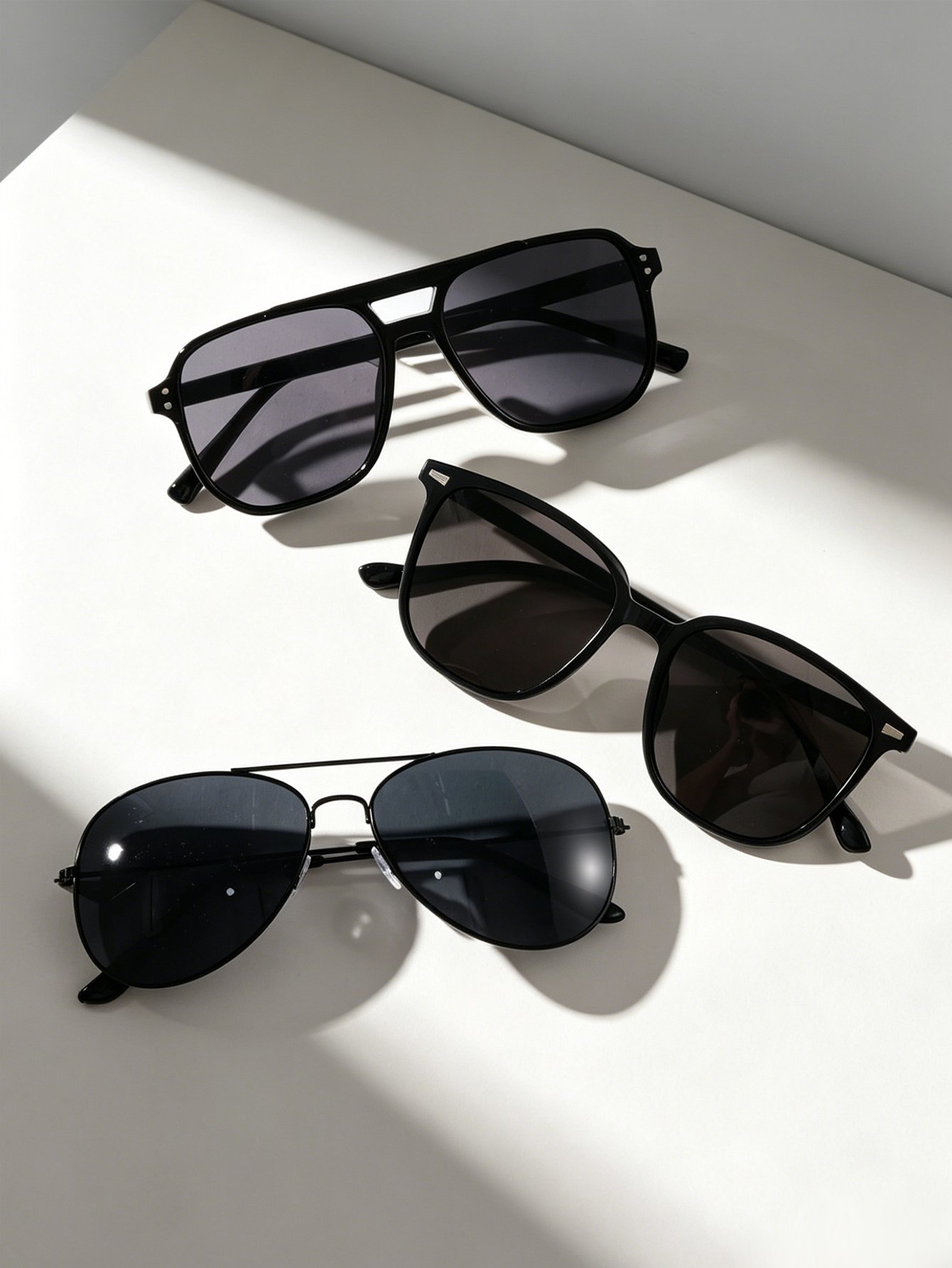Pack of 3 - Black Geometric Black Sunglasses