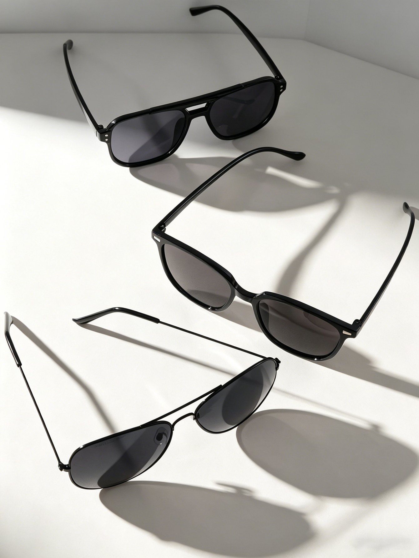 Pack of 3 - Black Geometric Black Sunglasses