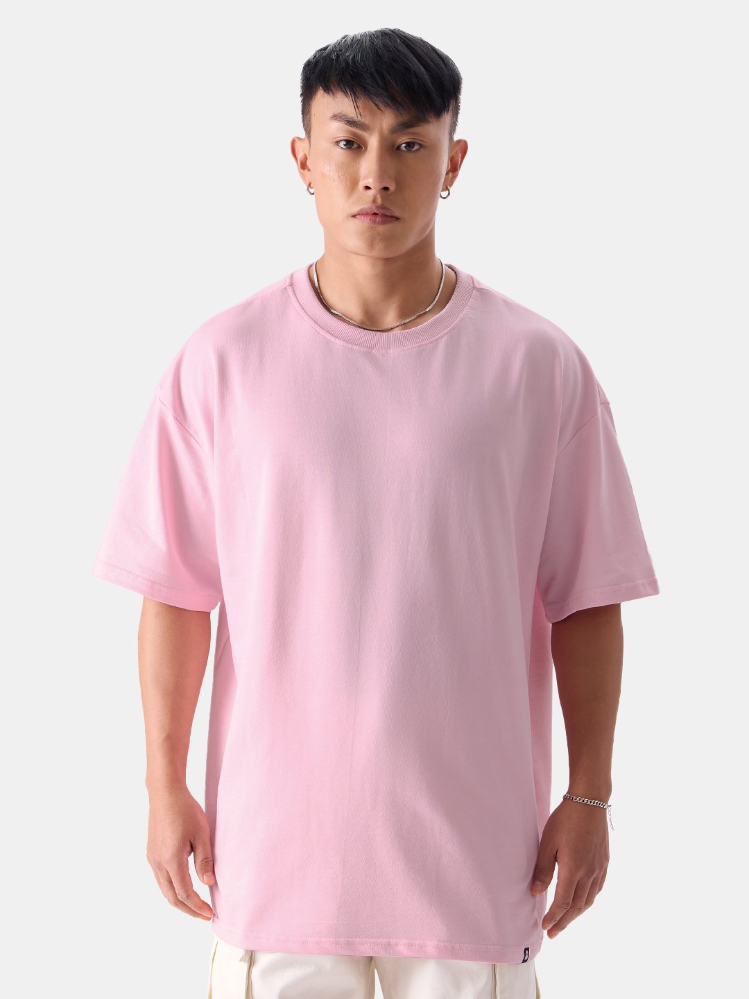 Men Solid Pink Cotton Crew Neck T-Shirt