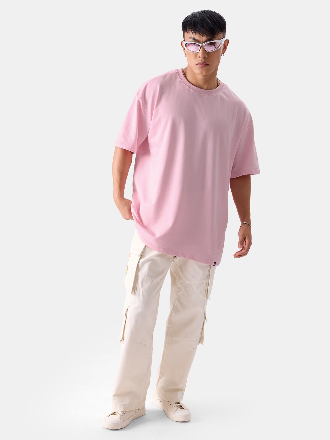 Men Solid Pink Cotton Crew Neck T-Shirt