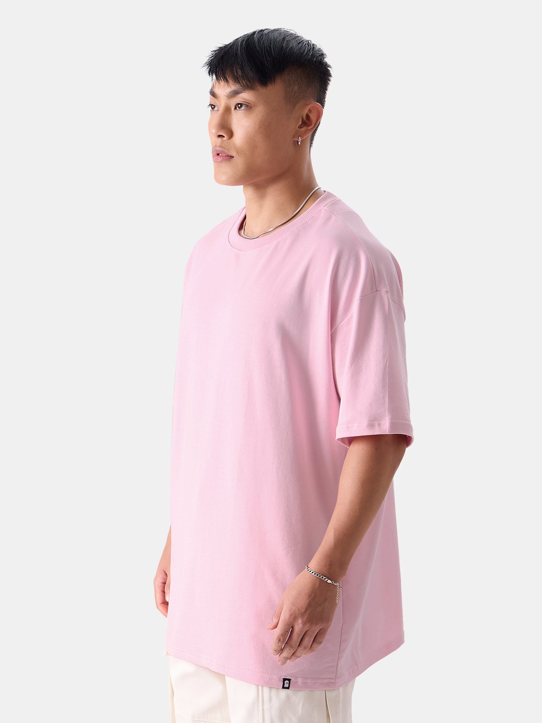Men Solid Pink Cotton Crew Neck T-Shirt