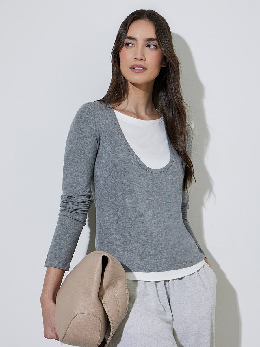 Grey Layered-Look Slim Fit Sweatshirt
