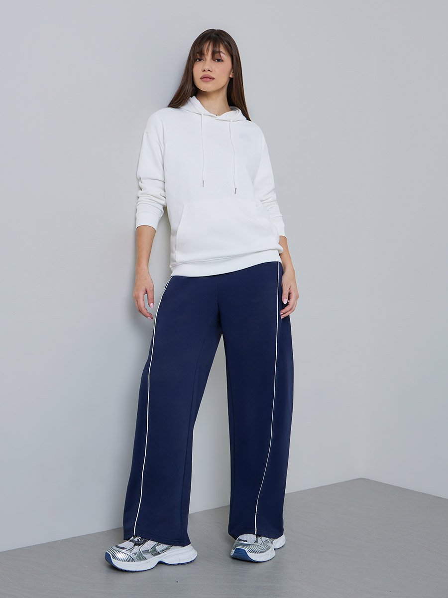 White Drawstring Hoodie with Kangaroo Pocket