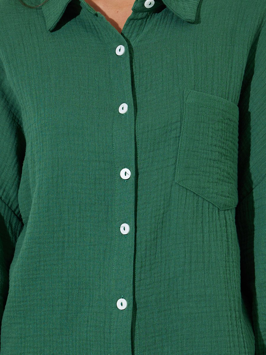 Green Solid Long Sleeves Oversized Shirt
