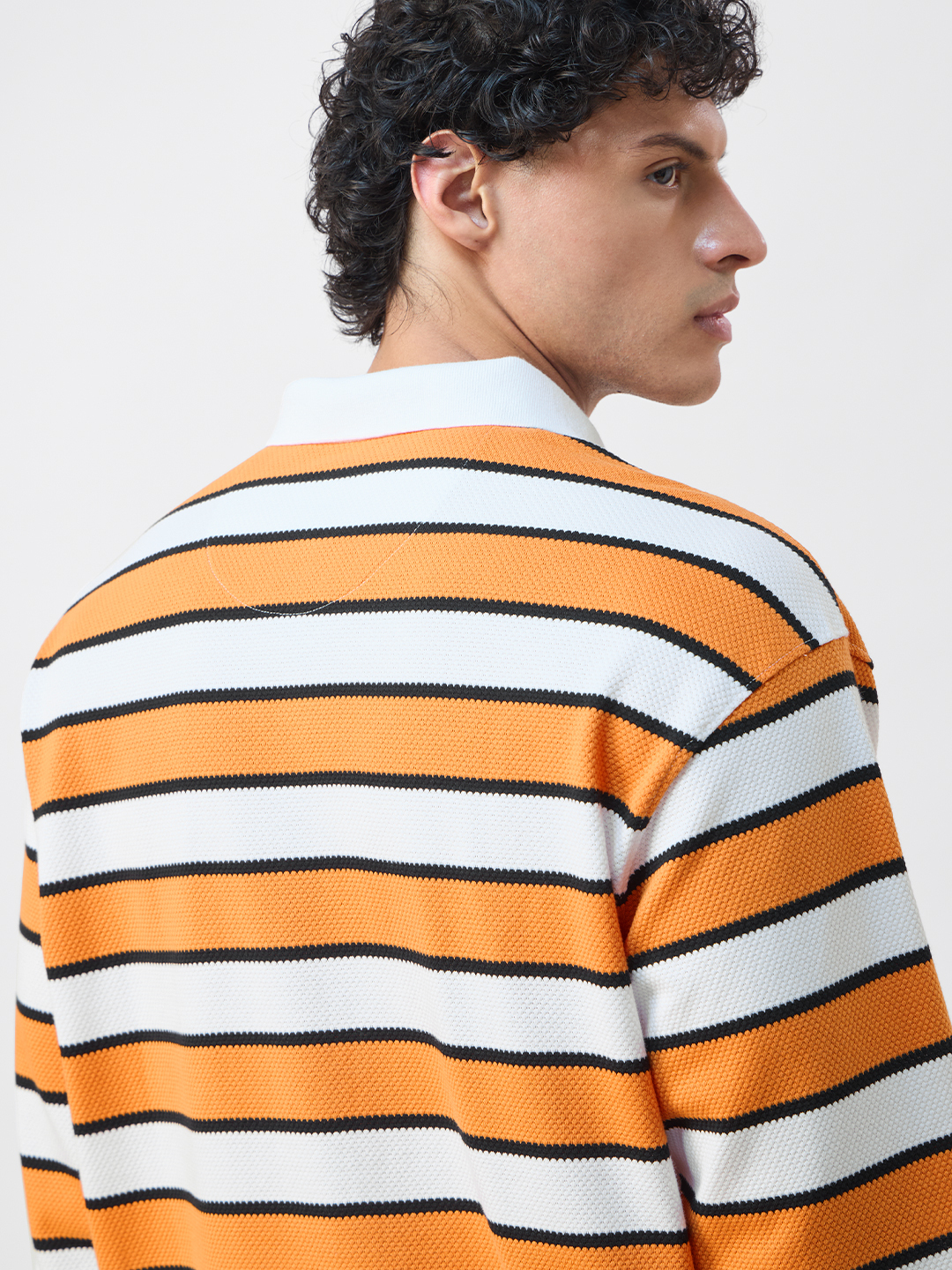 Men Striped Polo T-Shirt with Towelling Embroidery