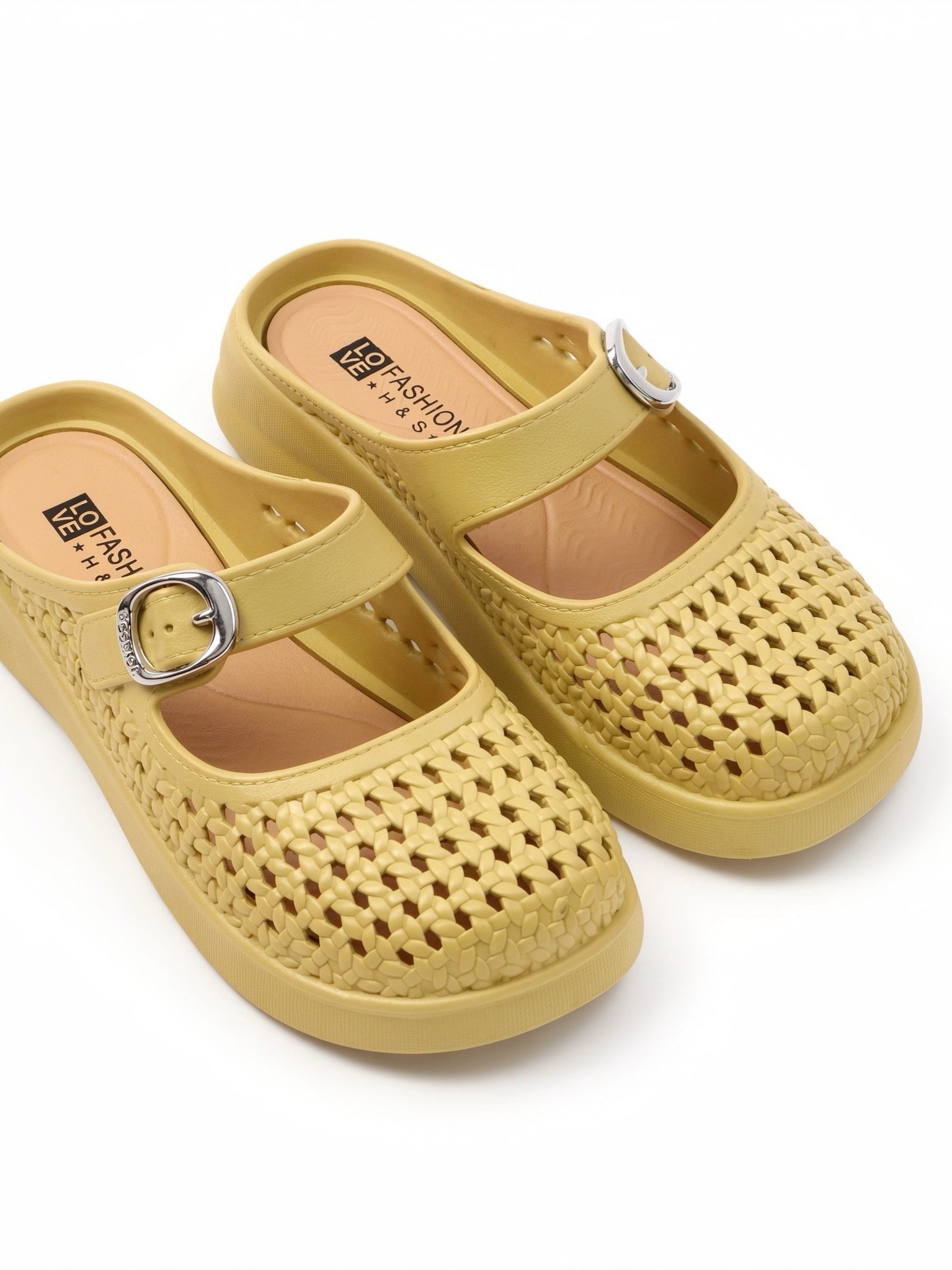 Womens Green Woven Flat Mules - Comfortable and Stylish Slip-On Sandals
