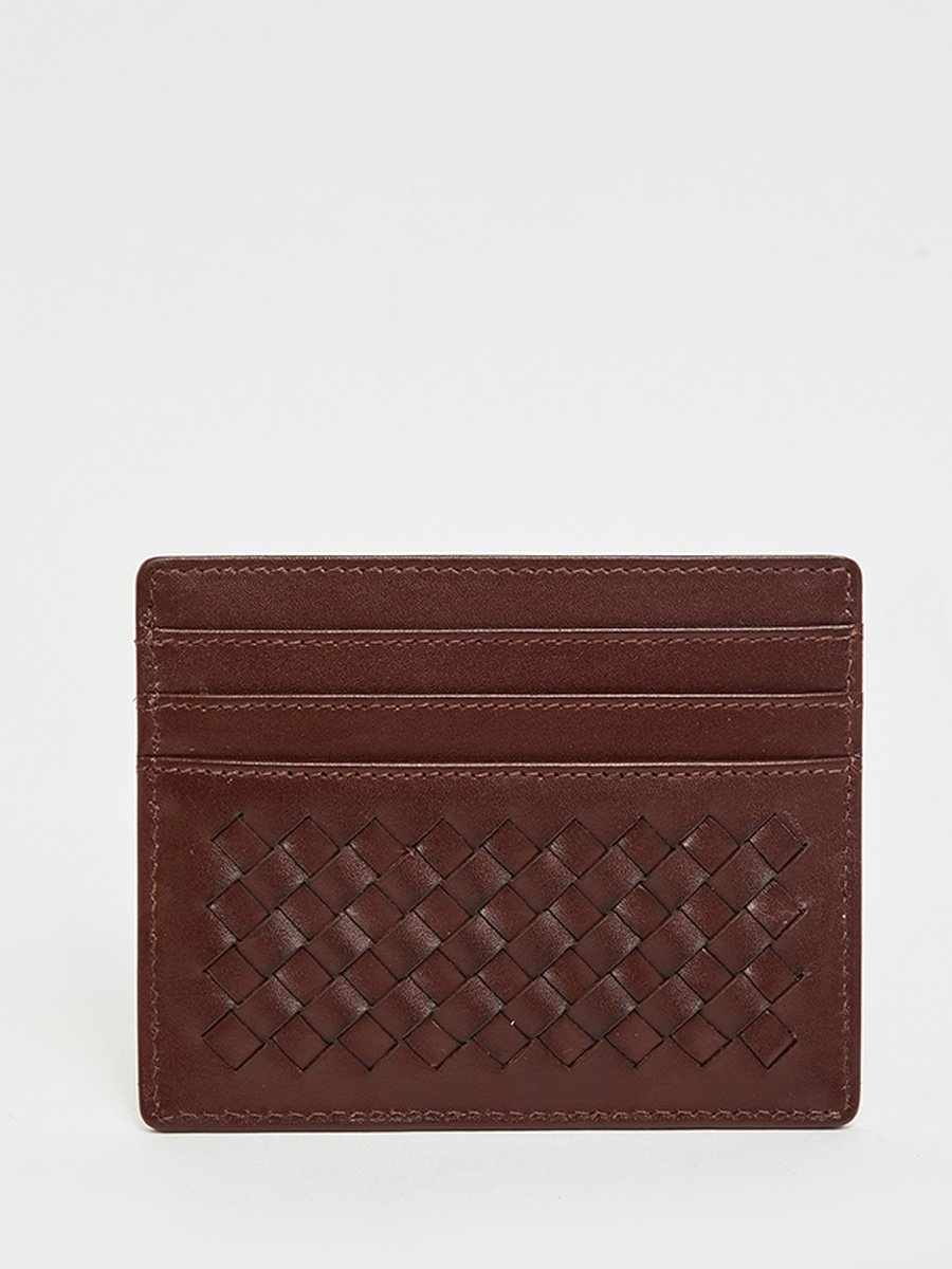 Men Brown Basket Weave Card Holder
