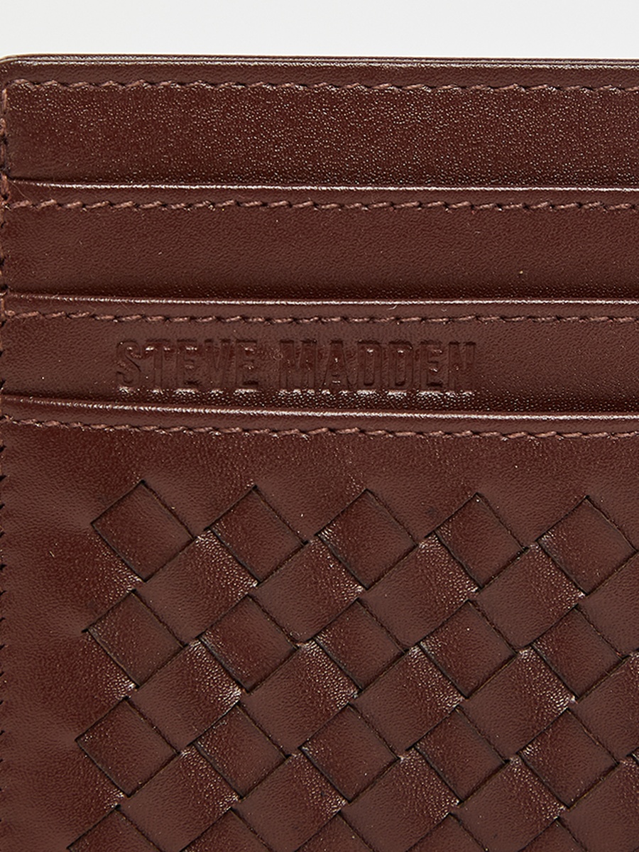 Men Brown Basket Weave Card Holder