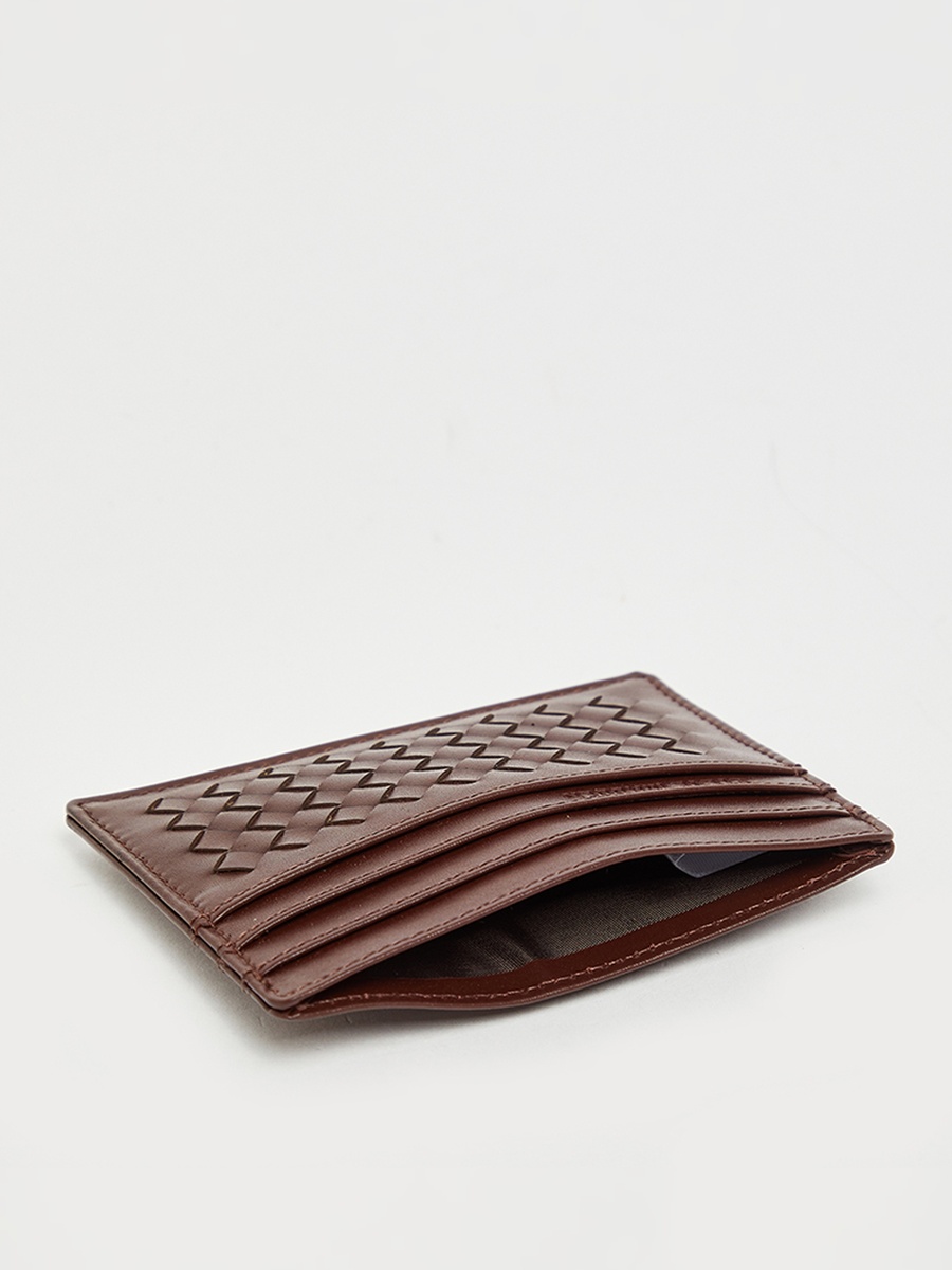 Men Brown Basket Weave Card Holder