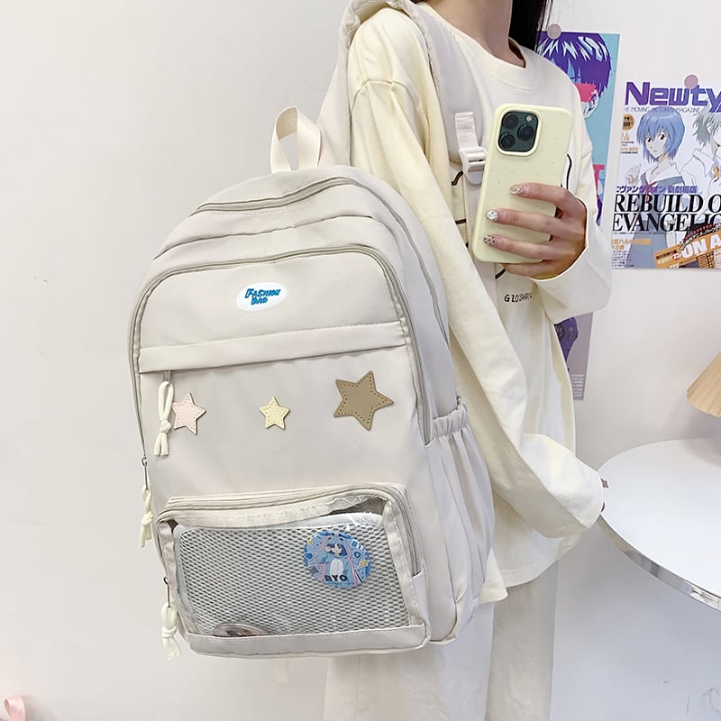 White Star Embellished Zip Closure Backpack