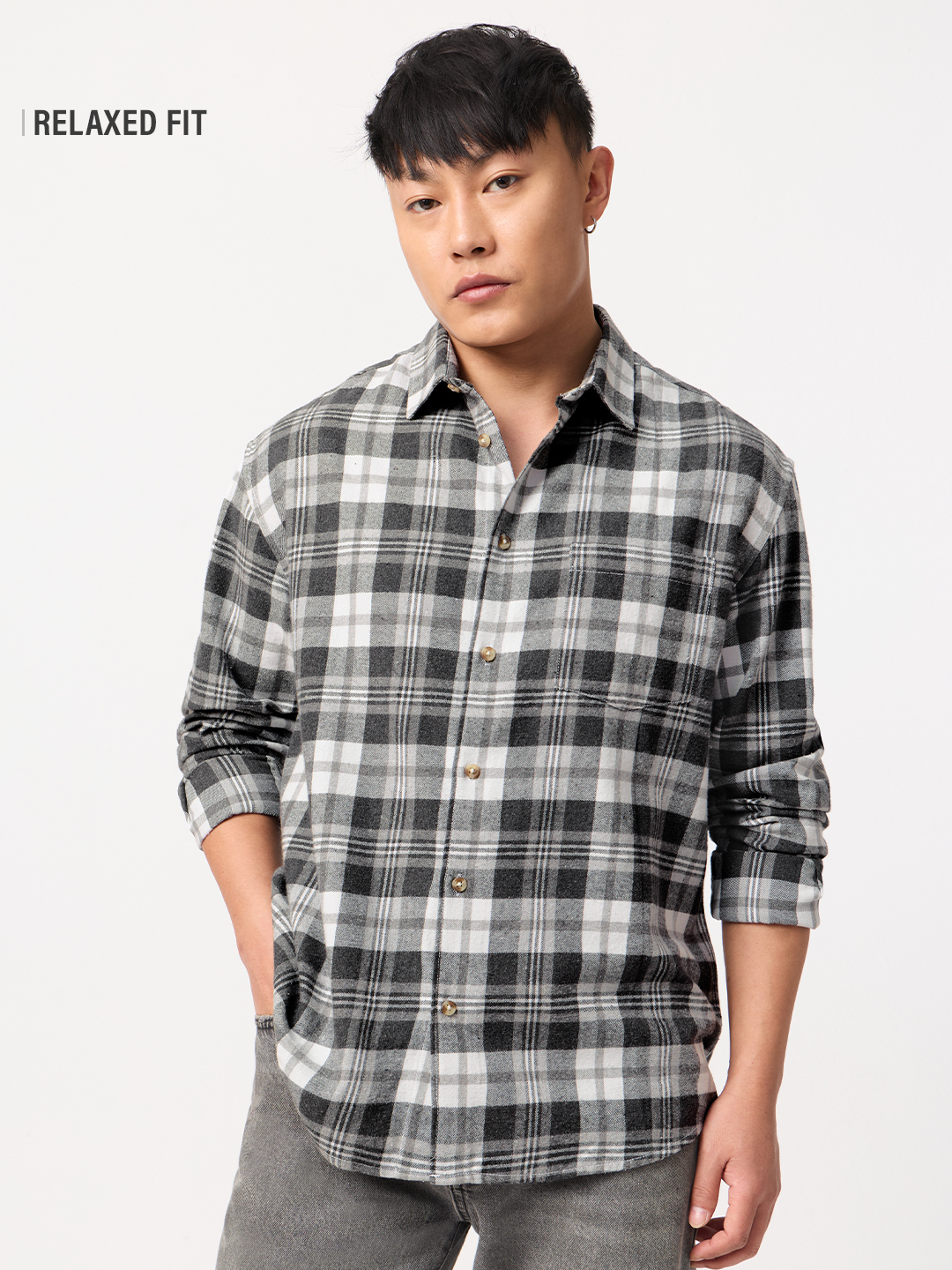 Men Multi-Check Spread Collar Shirt