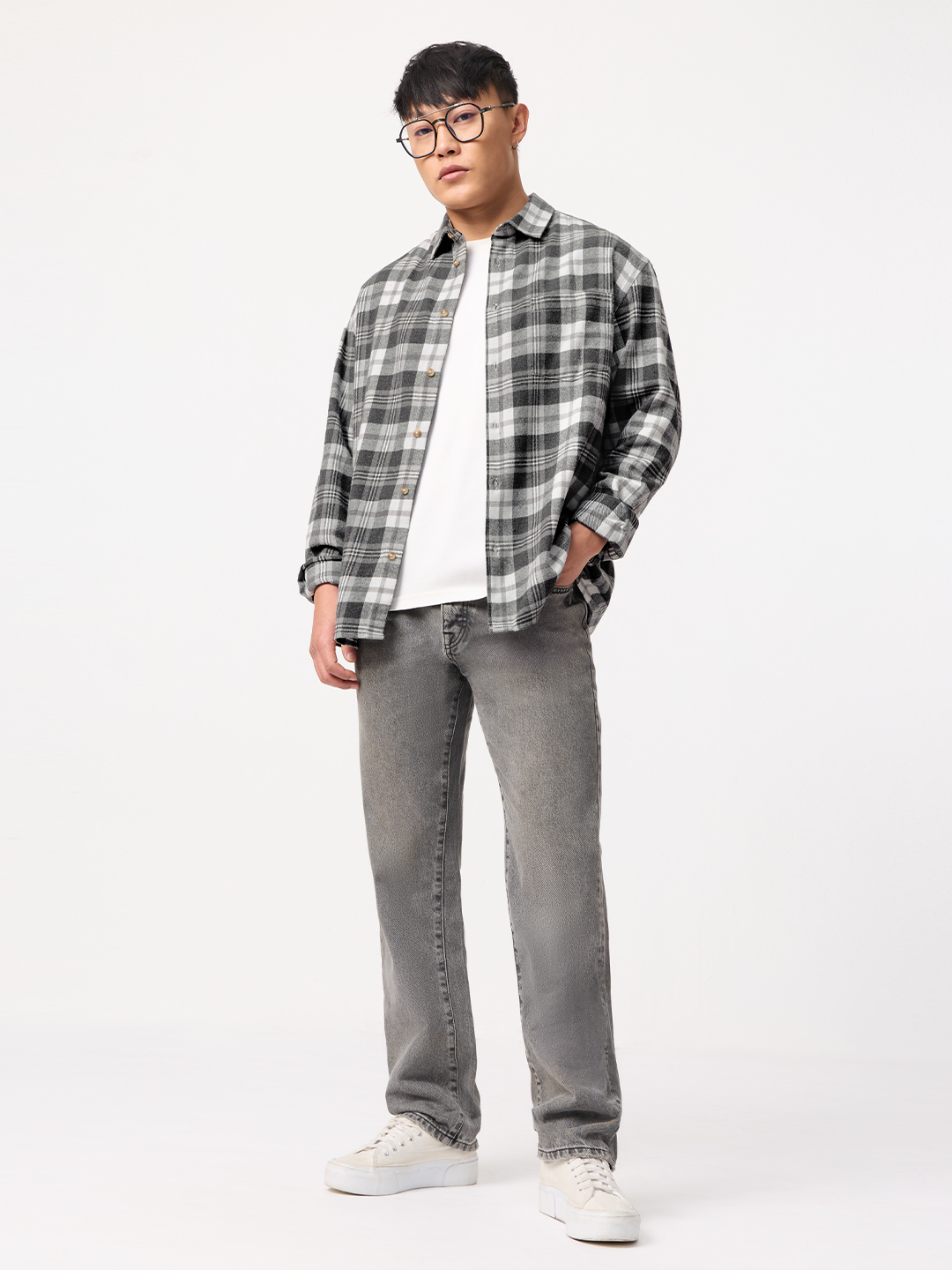Men Multi-Check Spread Collar Shirt