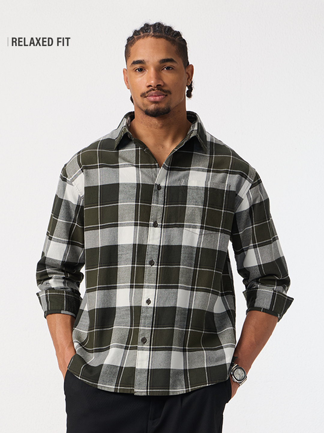 Men Multi-Checked Spread Collar Relaxed Fit Shirt