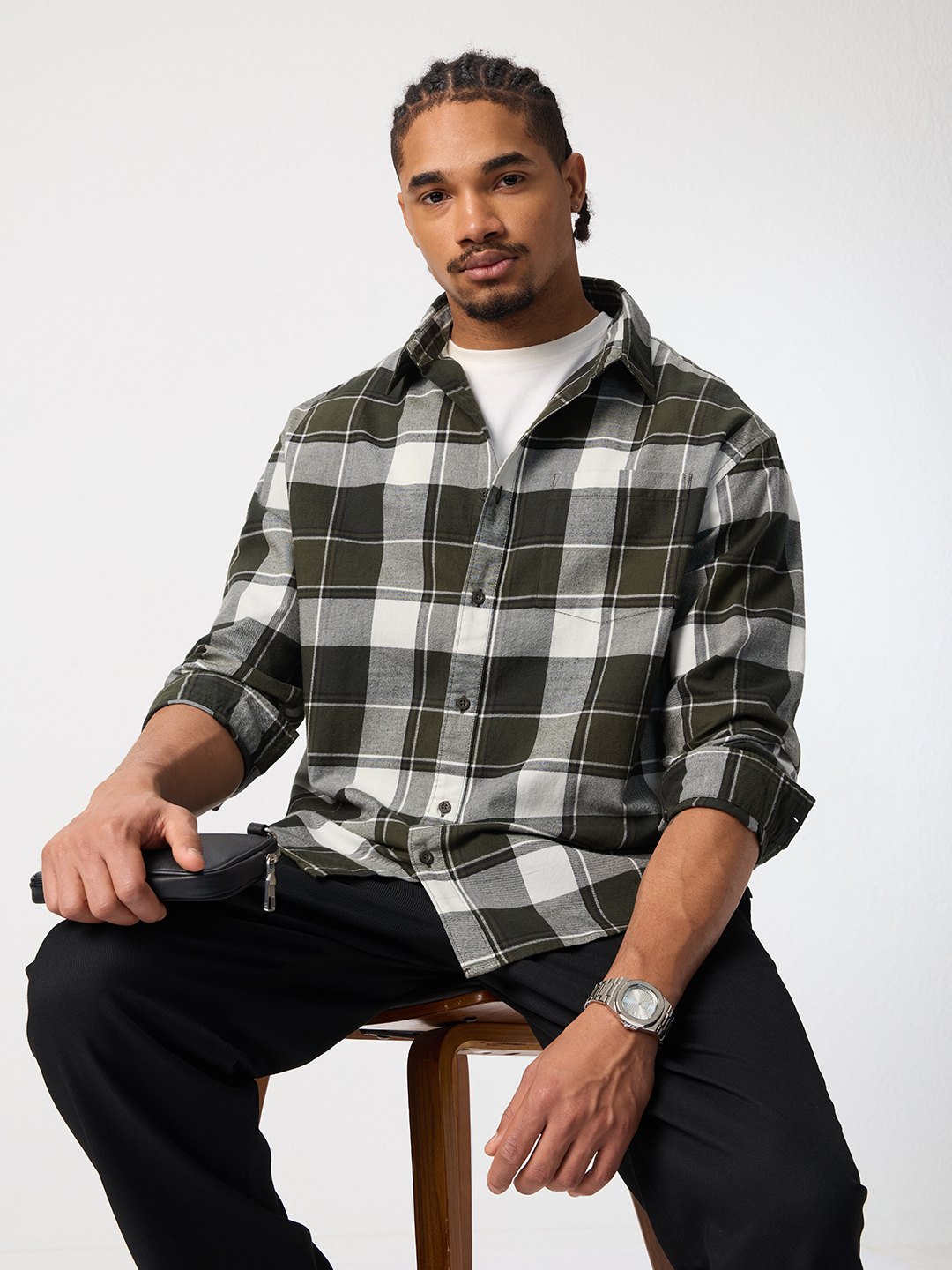 Men Multi-Checked Spread Collar Relaxed Fit Shirt