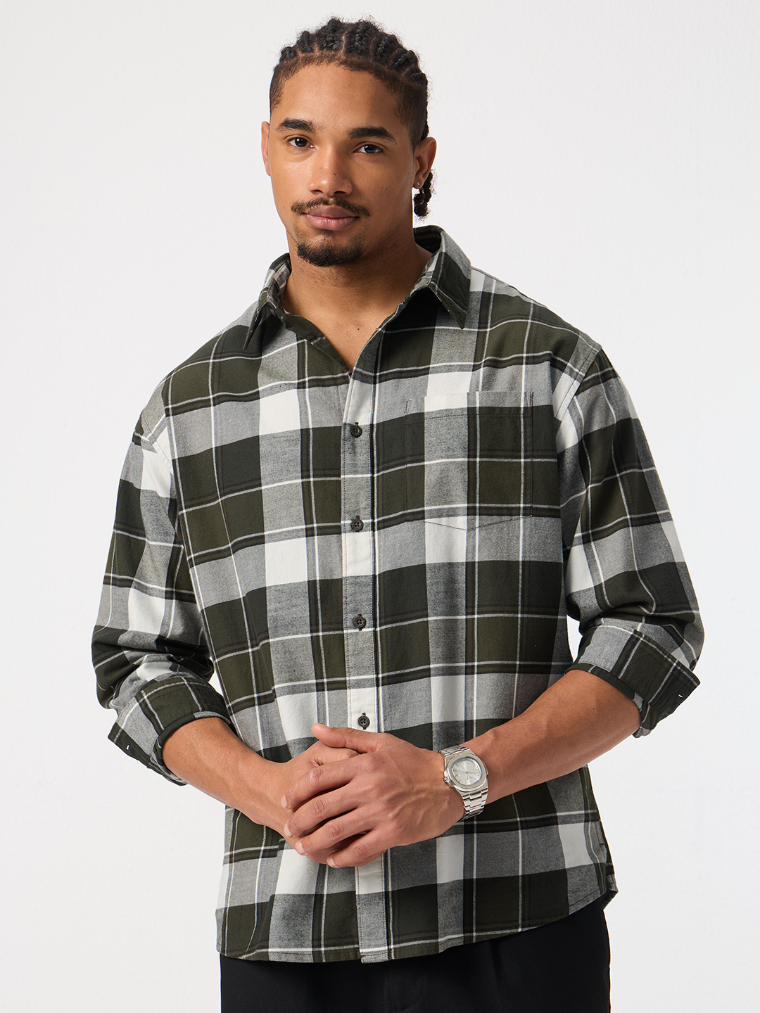 Men Multi-Checked Spread Collar Relaxed Fit Shirt