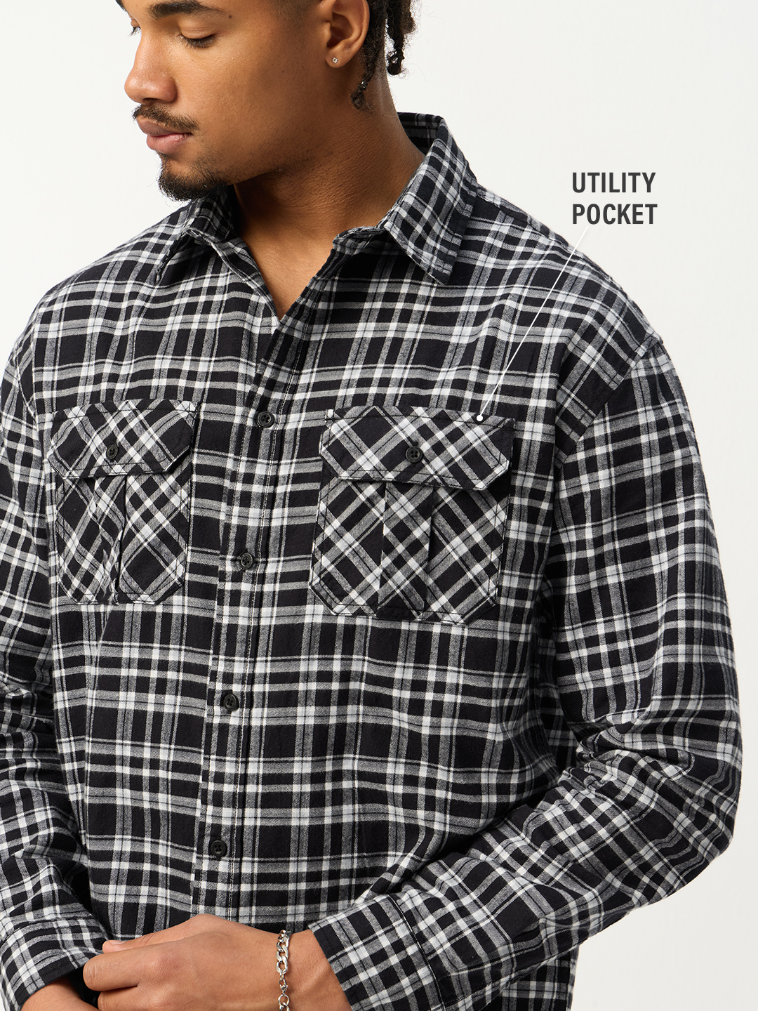 Men Black Checked Spread Collar Relaxed Fit Shirt