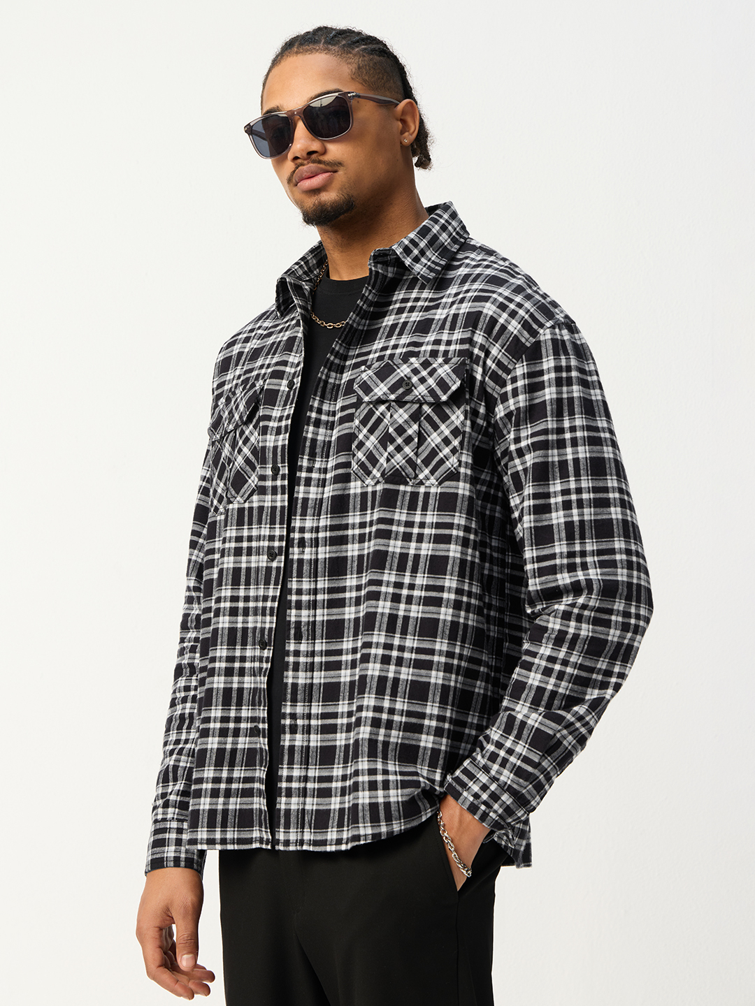 Men Black Checked Spread Collar Relaxed Fit Shirt