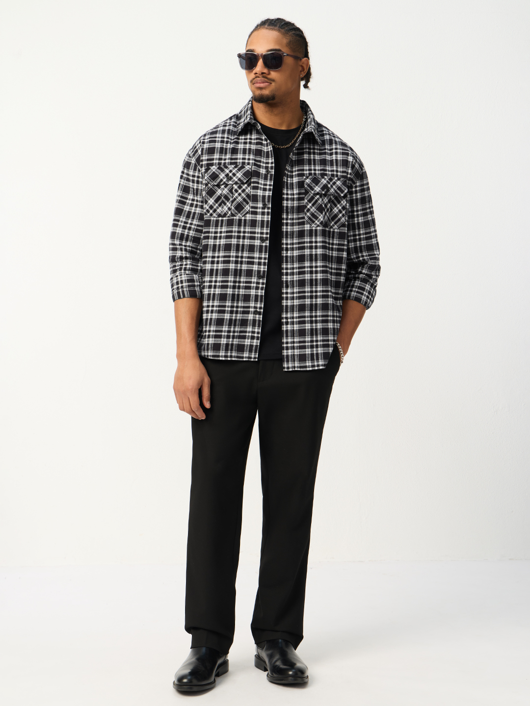 Men Black Checked Spread Collar Relaxed Fit Shirt