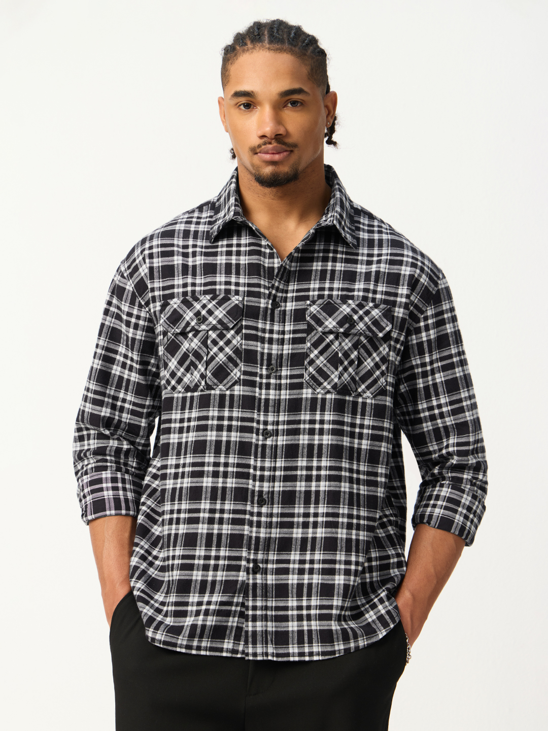 Men Black Checked Spread Collar Relaxed Fit Shirt