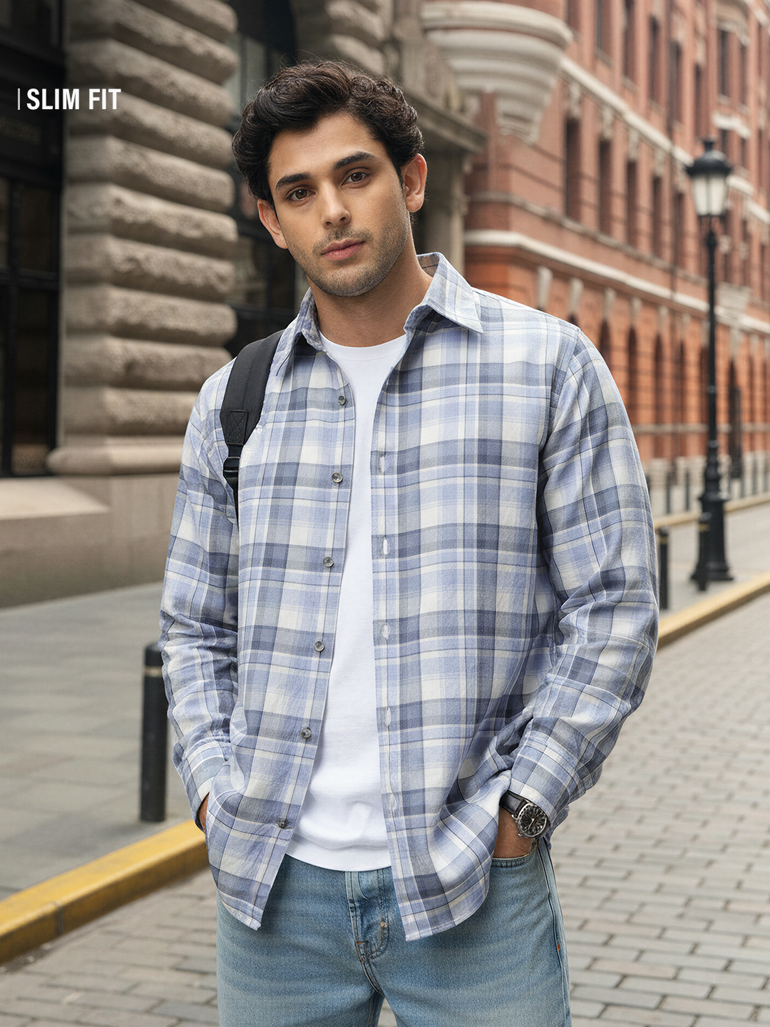 Men Multi Checked Spread Collar Shirt