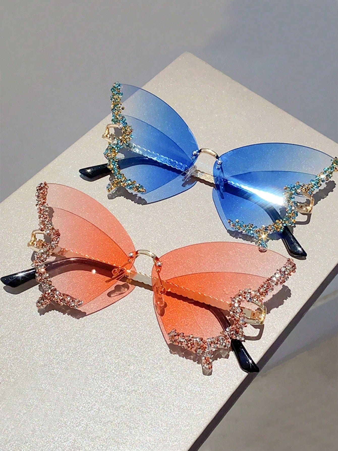 Pack of 2 - Multi-Color Butterfly Rhinestone Sunglasses
