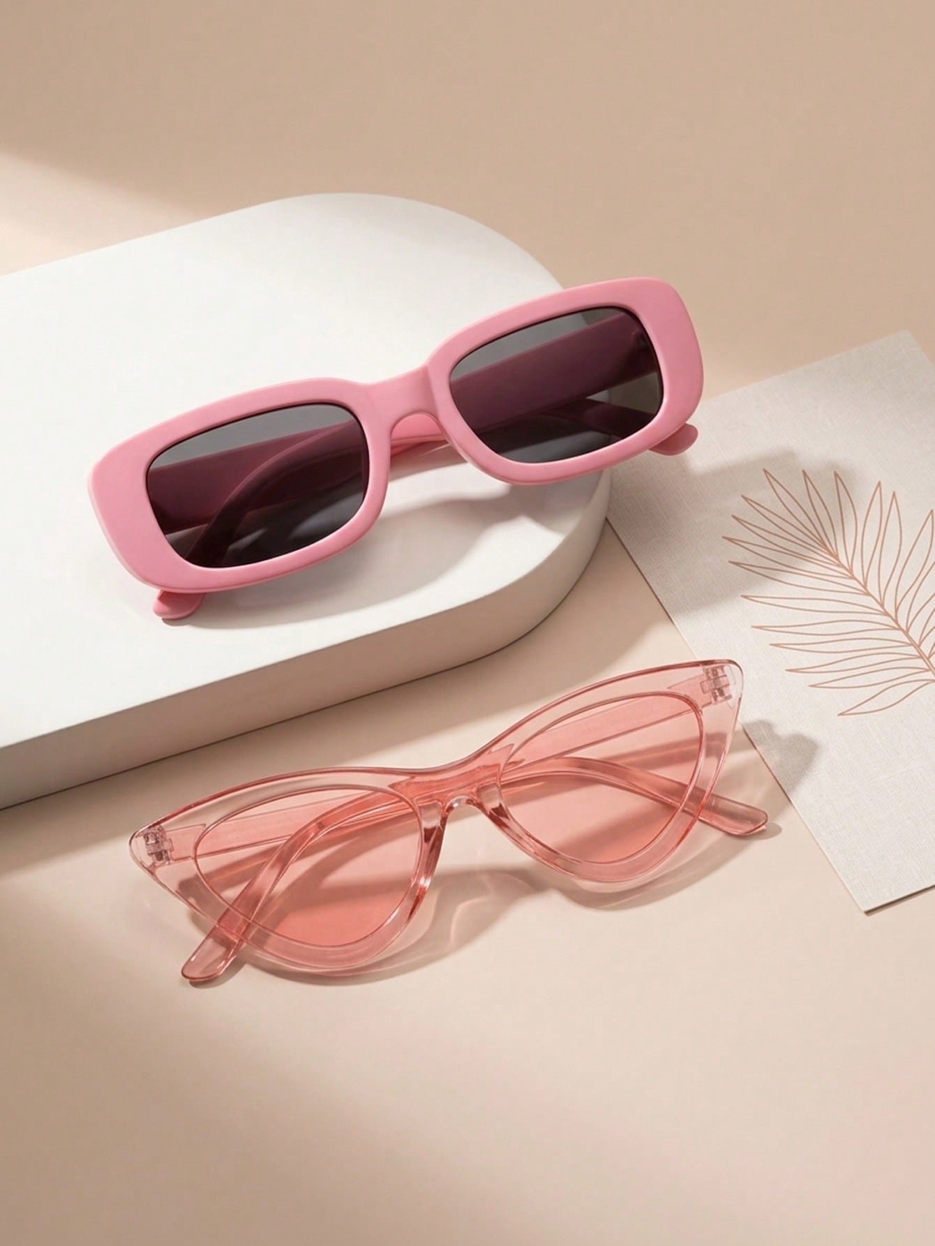 Pack of 2 - Pink Geometric and Cat Eye Sunglasses