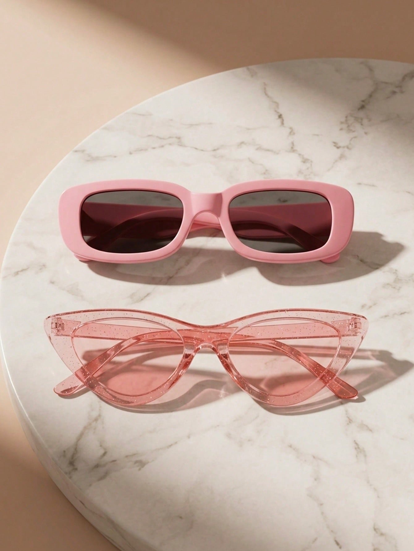 Pack of 2 - Pink Geometric and Cat Eye Sunglasses