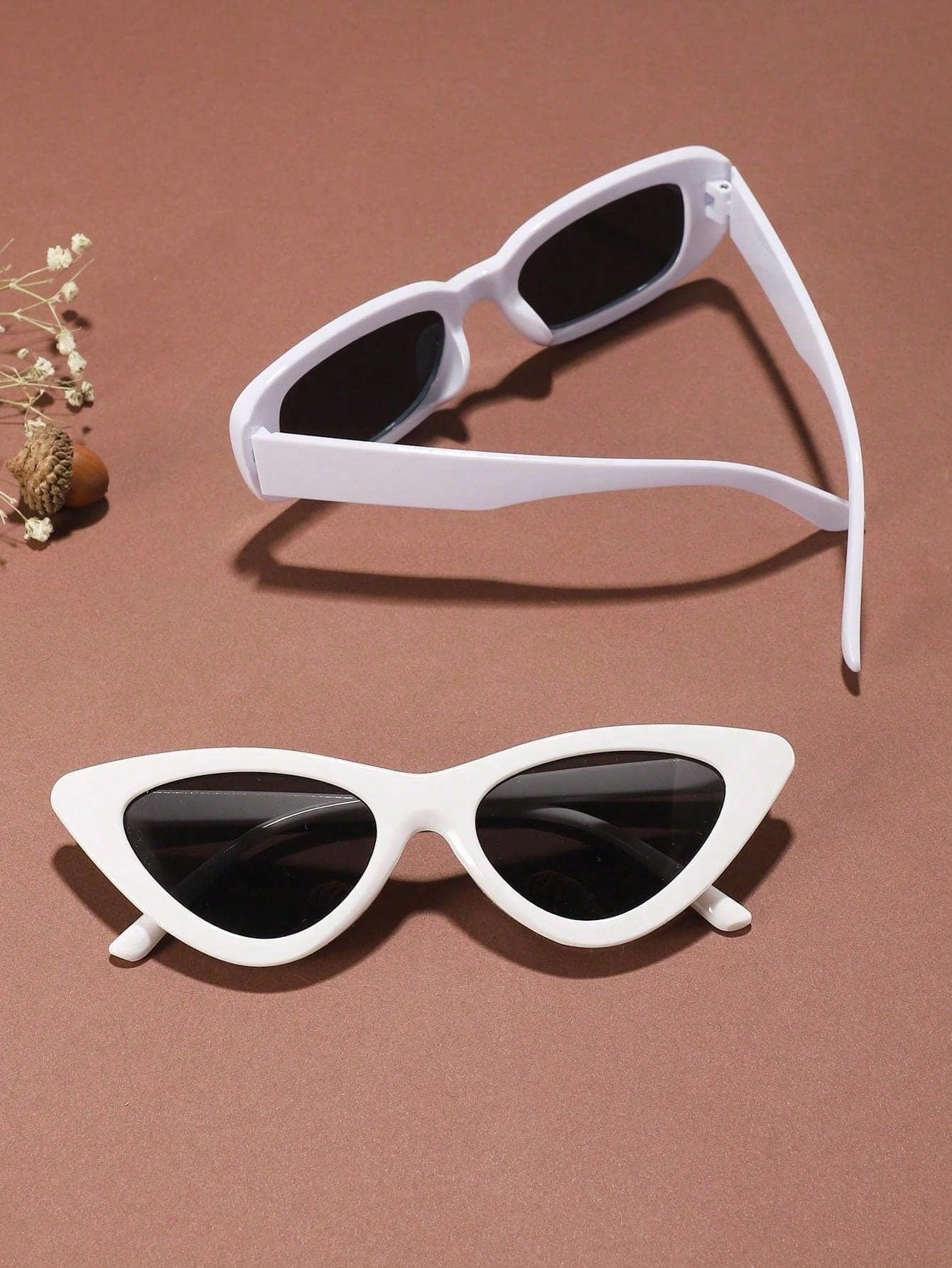 Pack of 2 - White Geometric and Cat Eye Sunglasses