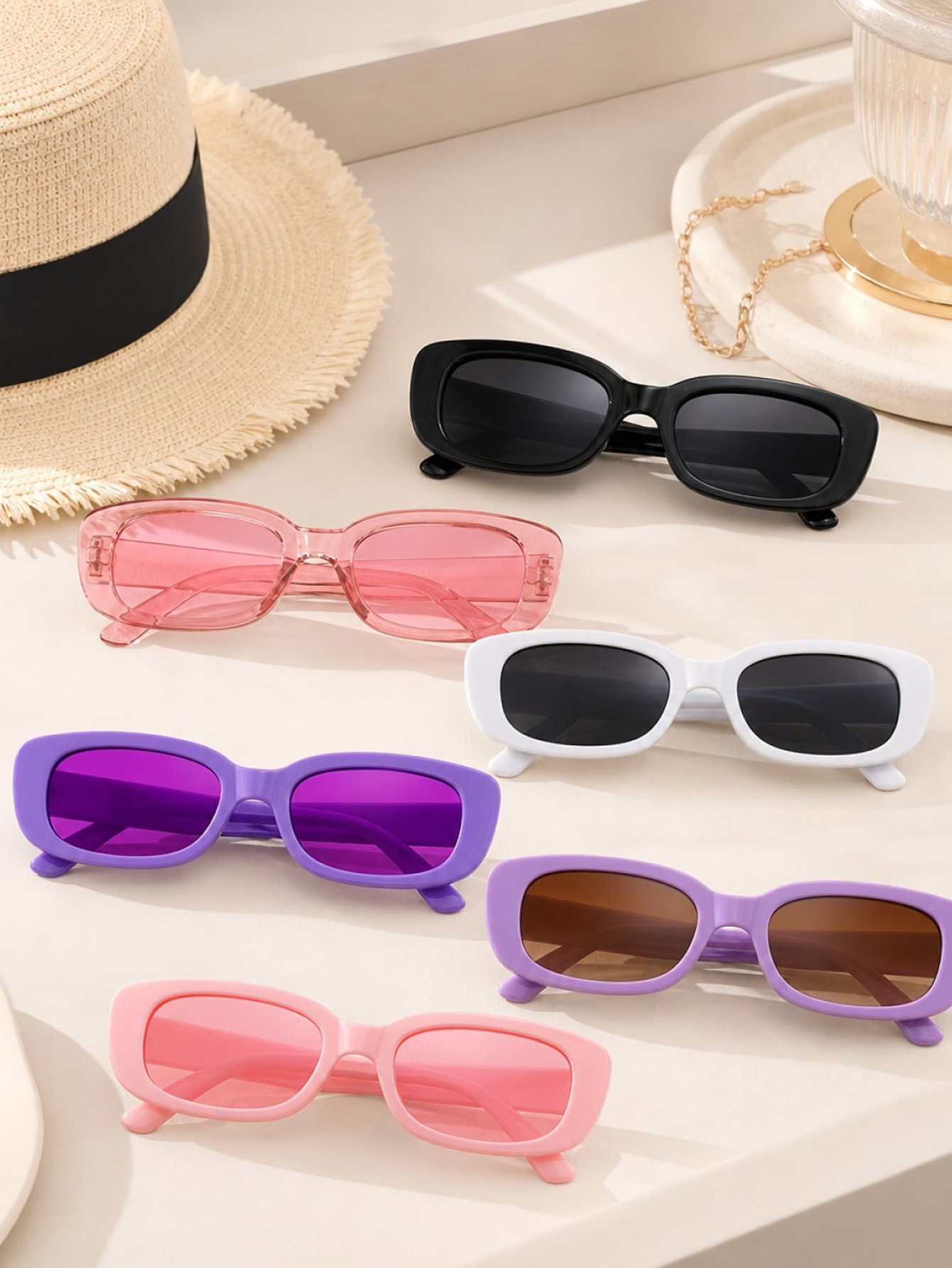 Pack of 6 - Multi-Color Rectangle Sunglasses