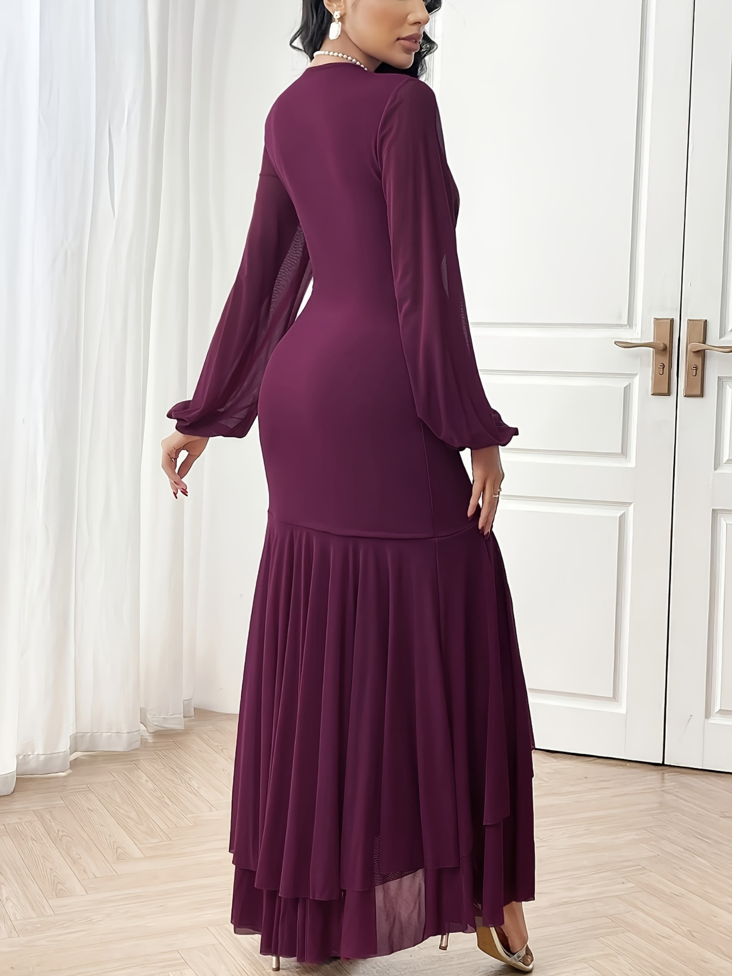 Purple Long Sleeve Bodycon Maxi Dress