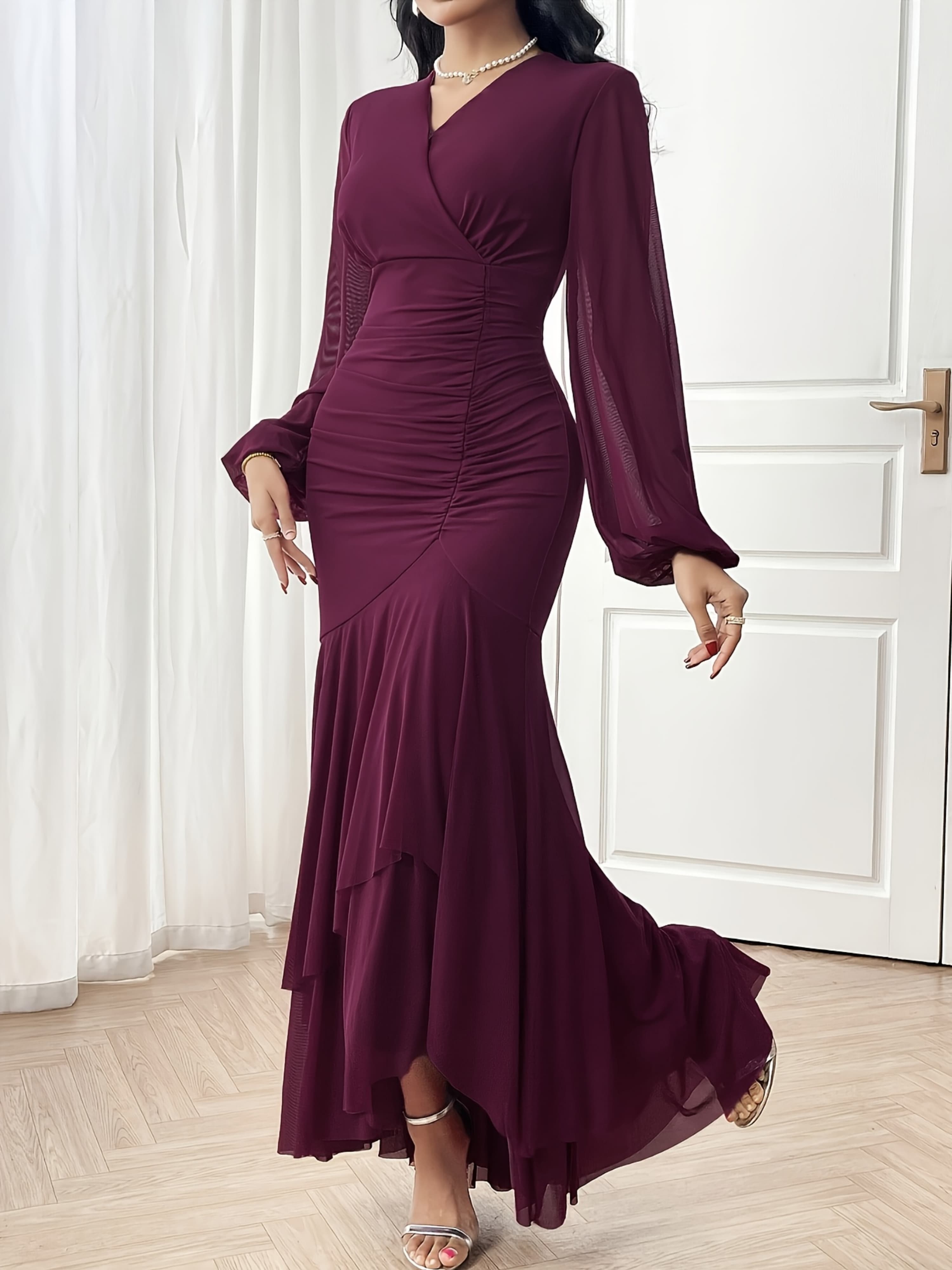 Purple Long Sleeve Bodycon Maxi Dress