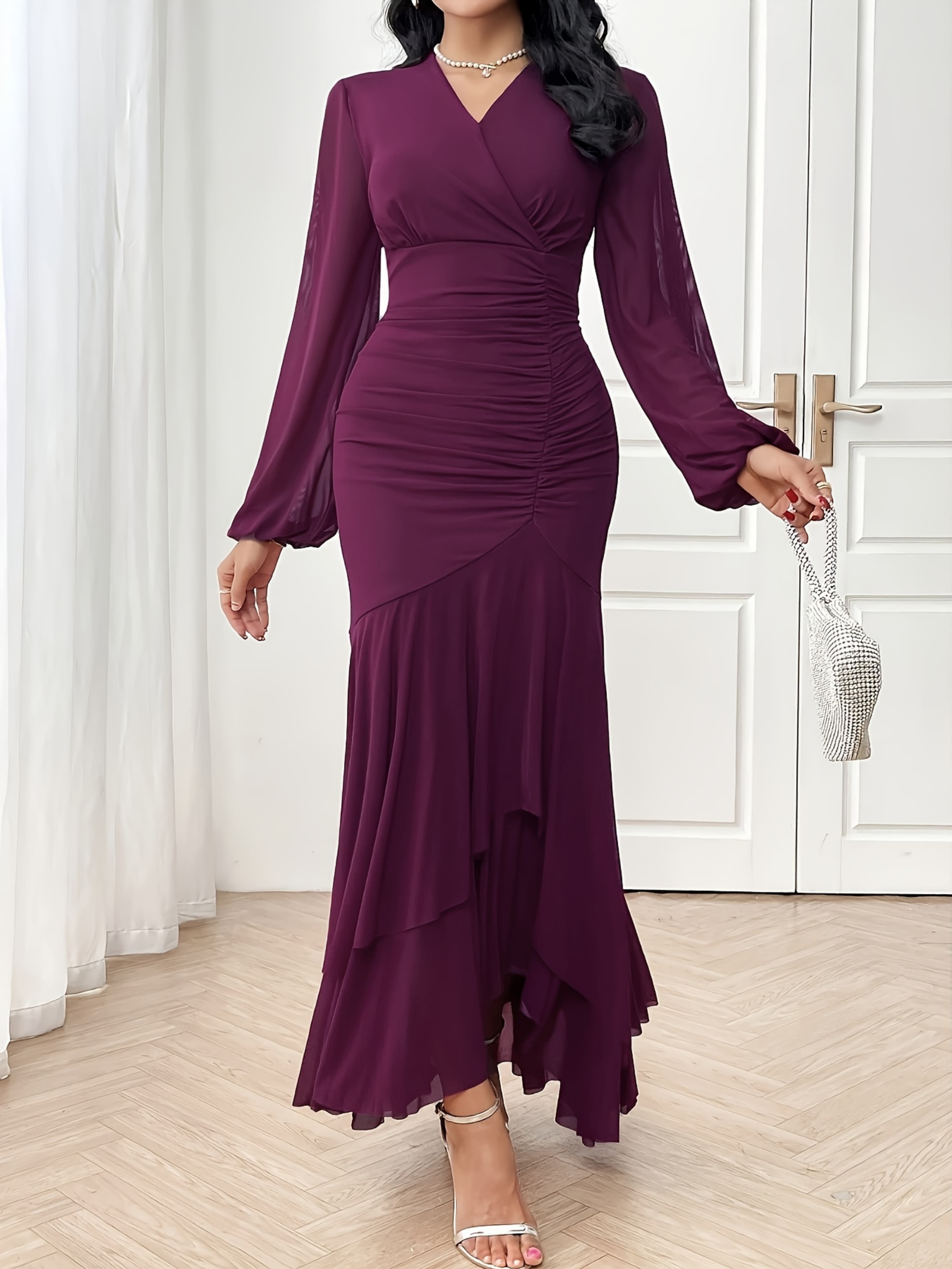 Purple Long Sleeve Bodycon Maxi Dress